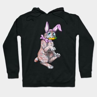 Bobtail BunnyCat: Red On Blue Tabby (Pink) Hoodie